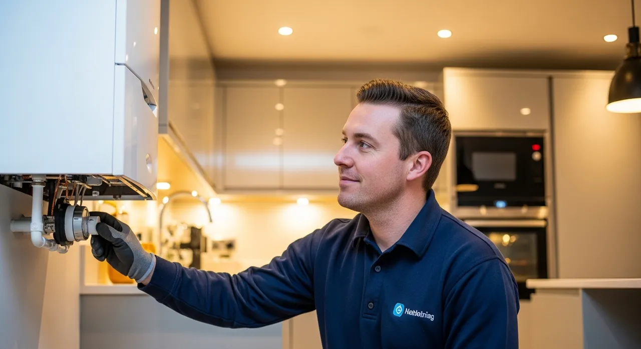 Gas engineer inspecting a boiler — RingWiz serves gas engineers